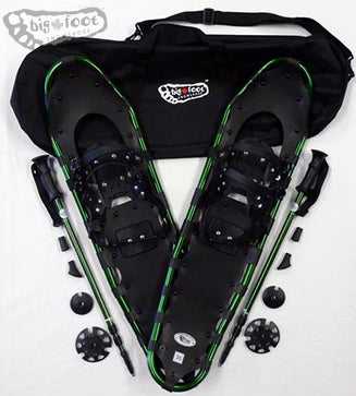 Adventure 36" Snowshoes Package - Will Take Up to Size 15 Boots! - (Good for 220-300 lbs) with Green Poles & Black Carry-Bag